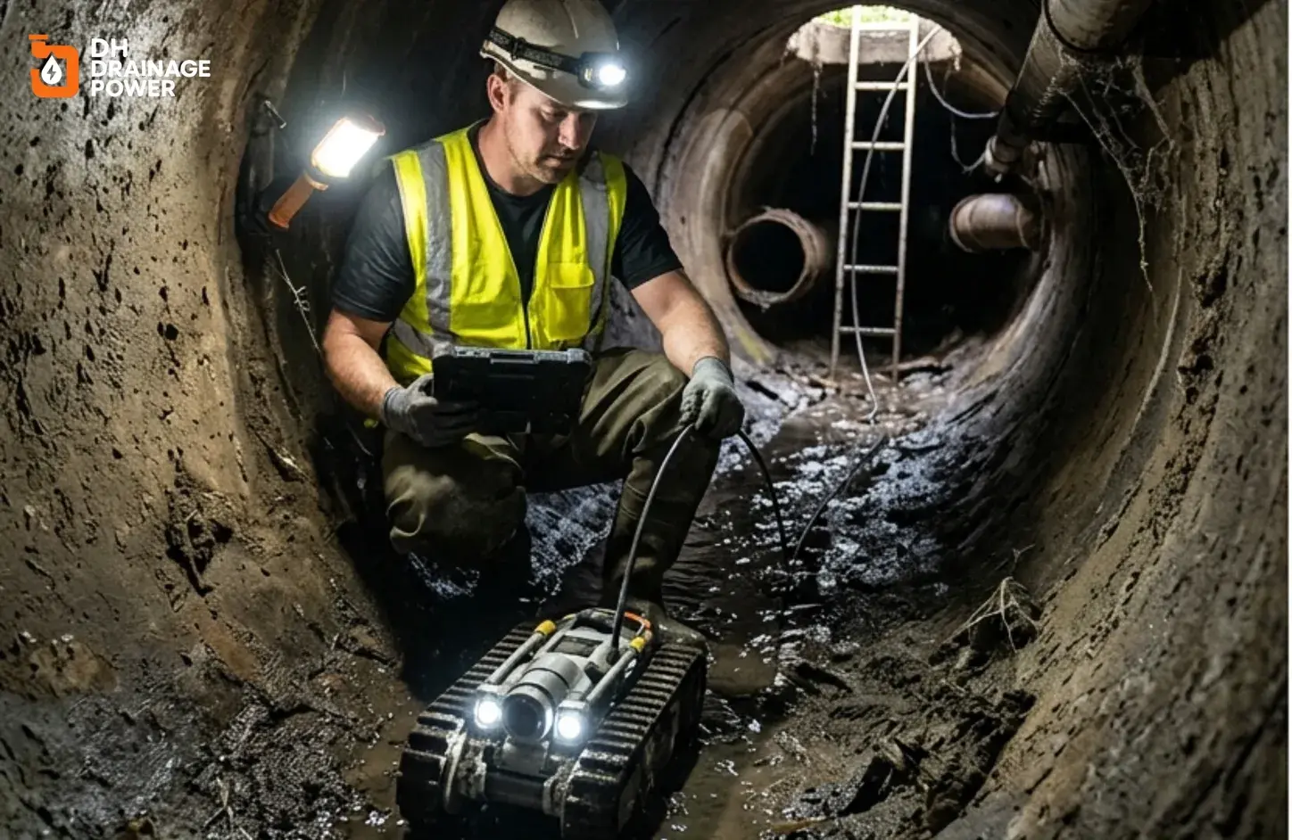 London experts inspecting underground drains with advanced equipment for safety and efficiency.