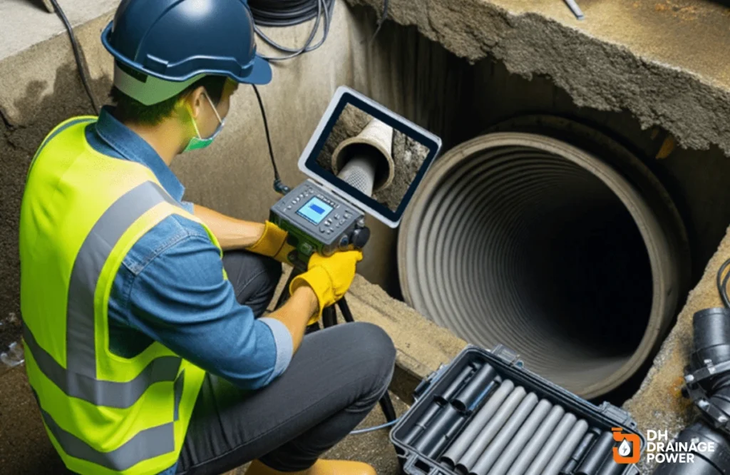 Benefits of CCTV Drain Inspection London showing professional drain inspection camera inside underground pipes