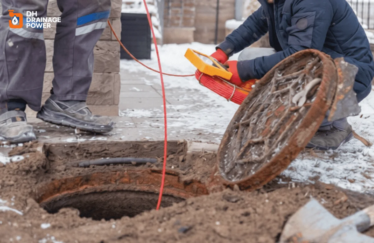 Engineer performing Affordable Drain Inspection London using CCTV camera to check blocked drain pipes.