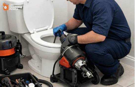 Professional Toilet Drains Service London with expert plumbers fixing a toilet drain